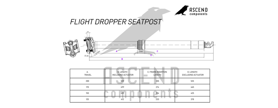Flight Dropper Seatpost 30.9 31.6 125mm 150mm 170mm 200mm