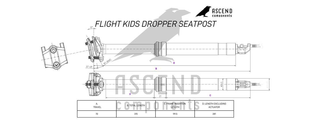 Flight Kids Dropper Seatpost 27.2mm 70mm